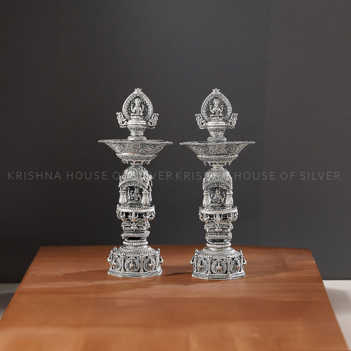 92.5 Silver 4D Nakshi Diyas – Temple Carving Design