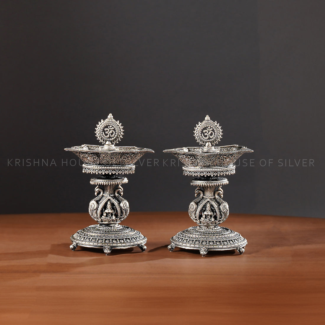 92.5 Silver 4D Nakshi Diyas with Temple Detailing