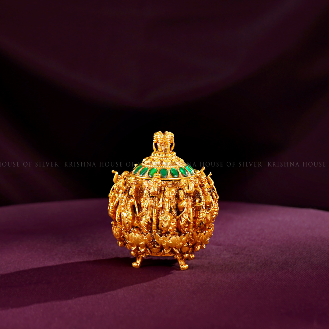 Silver Kumkum Box with Gold Finish