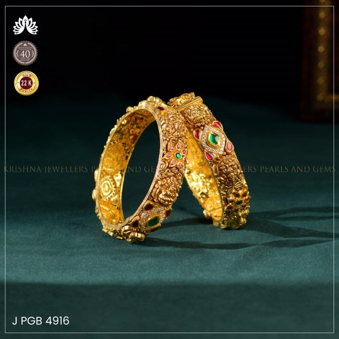 22K Gold Emerald Bangles Elegant and Timeless Design