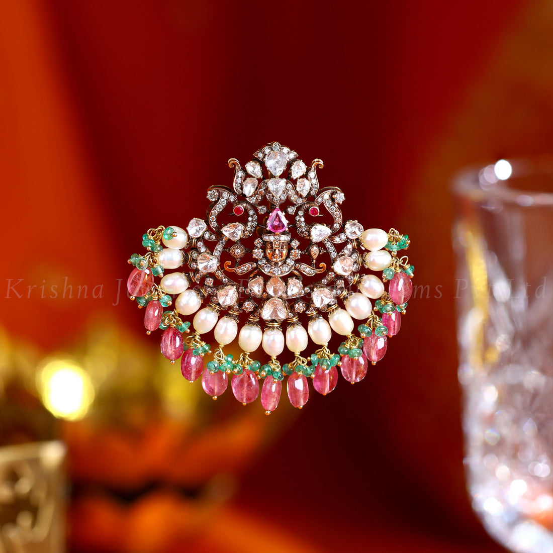 18K Polki Maangtikka with Tourmaline Beads