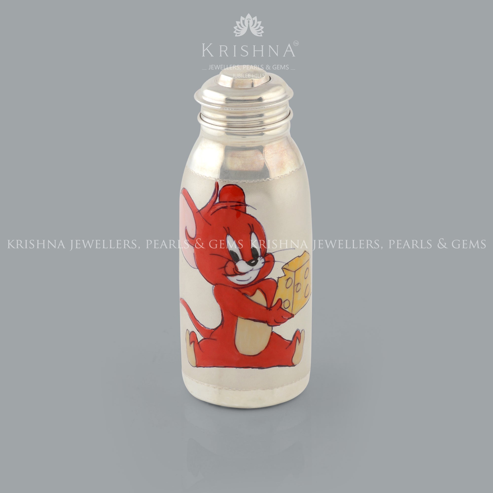 Silver Bottle with Jerry Sticker - Krishna Jewellers Pearls and Gems
