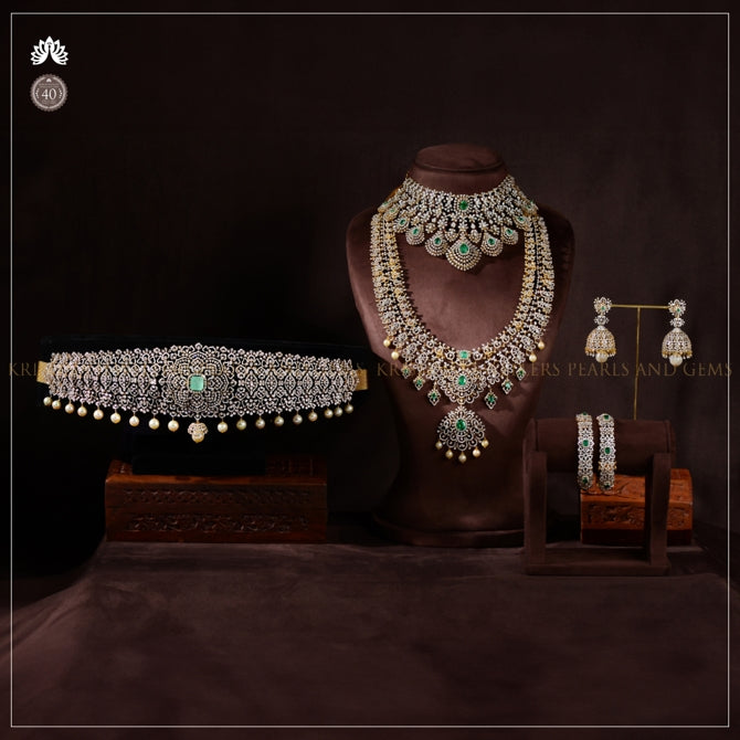 Exquisite Bridal Diamond Jewellery Set with Emerald Accents
