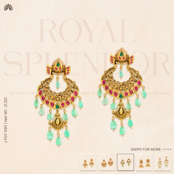 Traditional Charm: 22K Chandbali Earrings