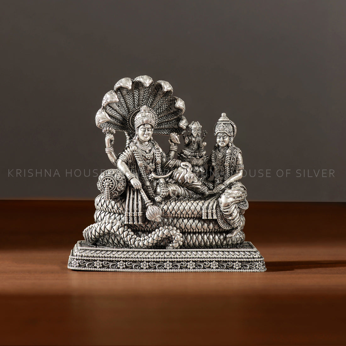 Antique 92.5 Silver Vishnu Lakshmi Idol with Sesha Naga
