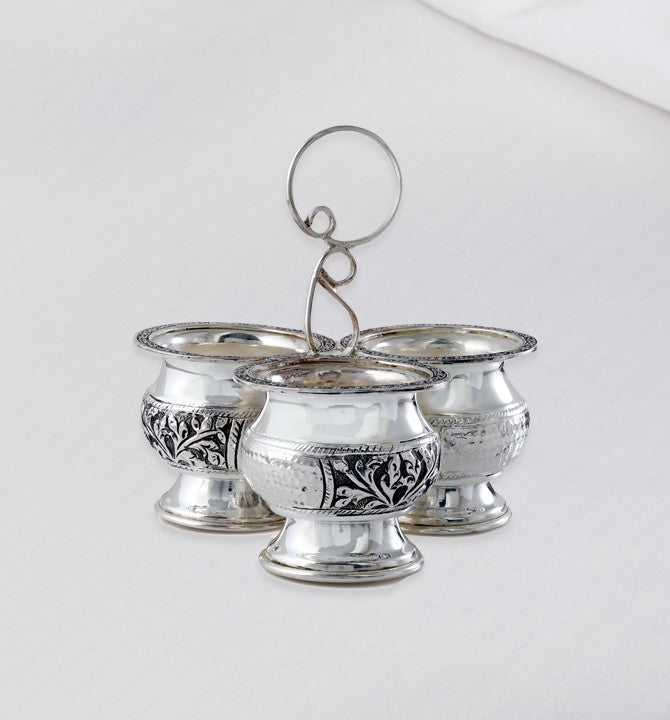 Three Bowl Set Crafted Silver & Antique