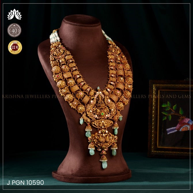 Gold Bridal Long Haar Necklace Regal and Elegant Design