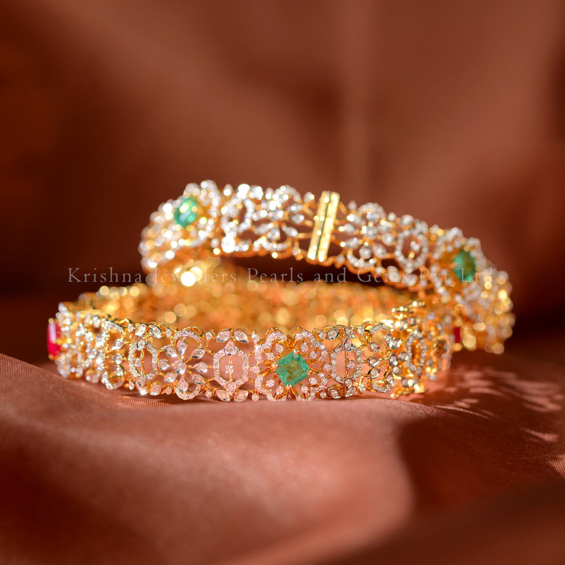 18K Diamond & Emerald Designer Bangles