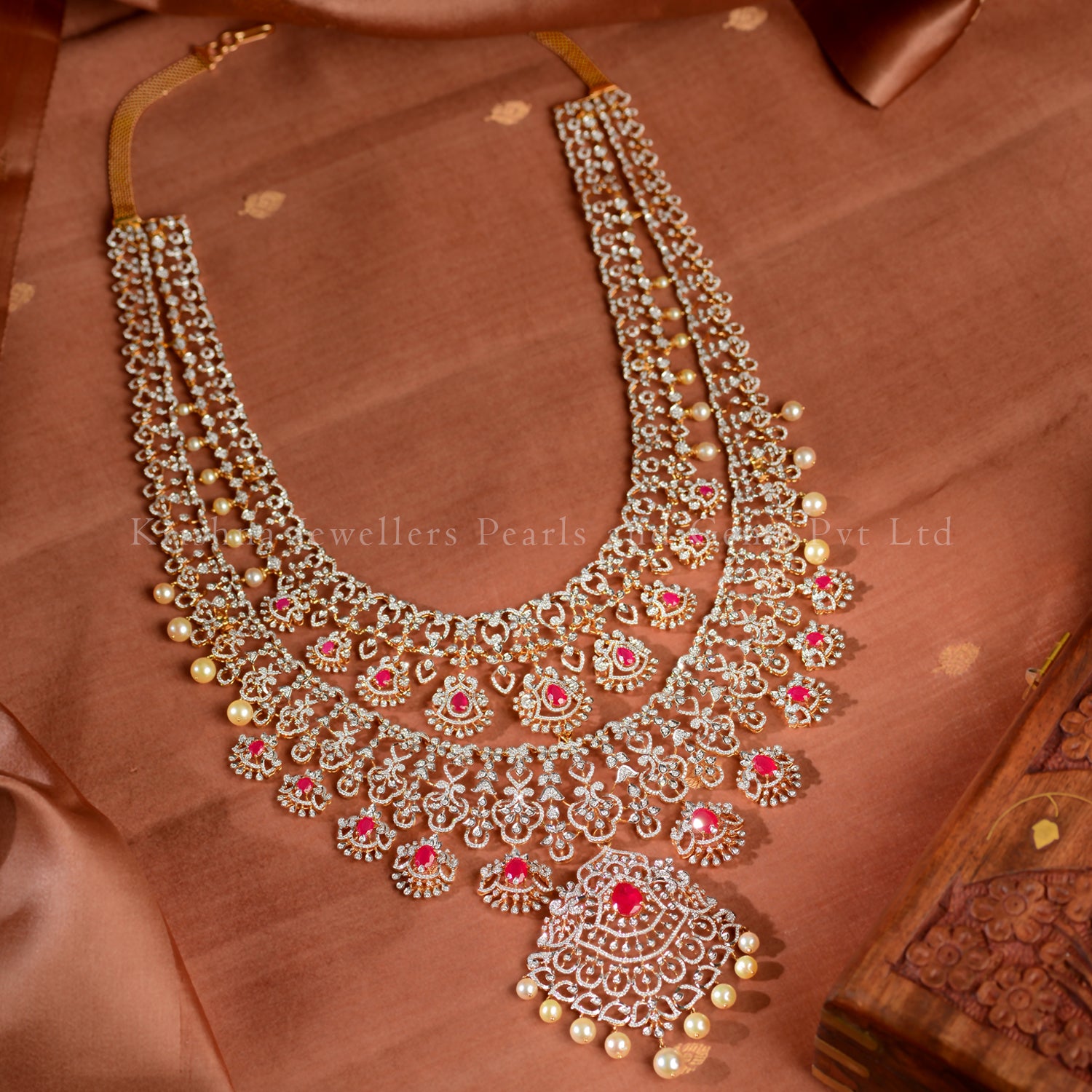 18K Diamond & Ruby Bridal Necklace Set