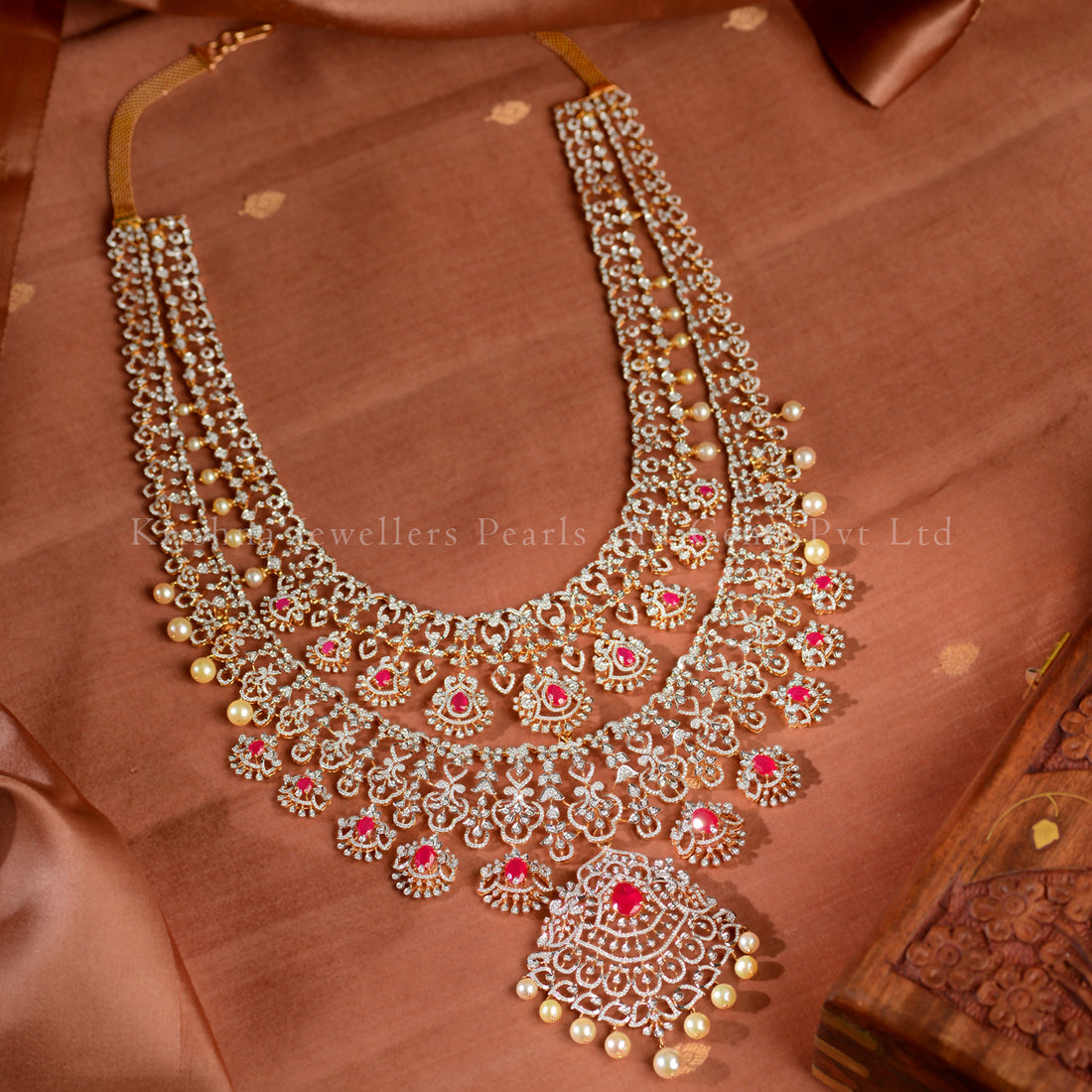 18K Diamond & Ruby Bridal Necklace Set