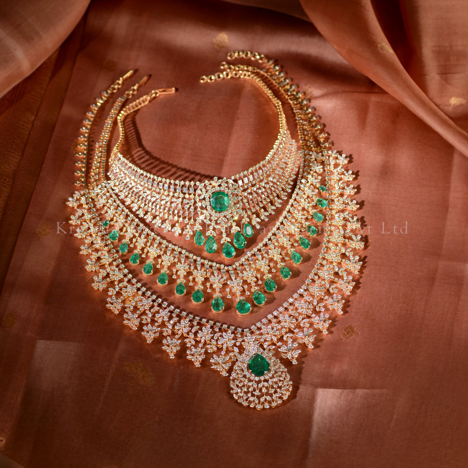 18K Diamond & Emerald Bridal Necklace
