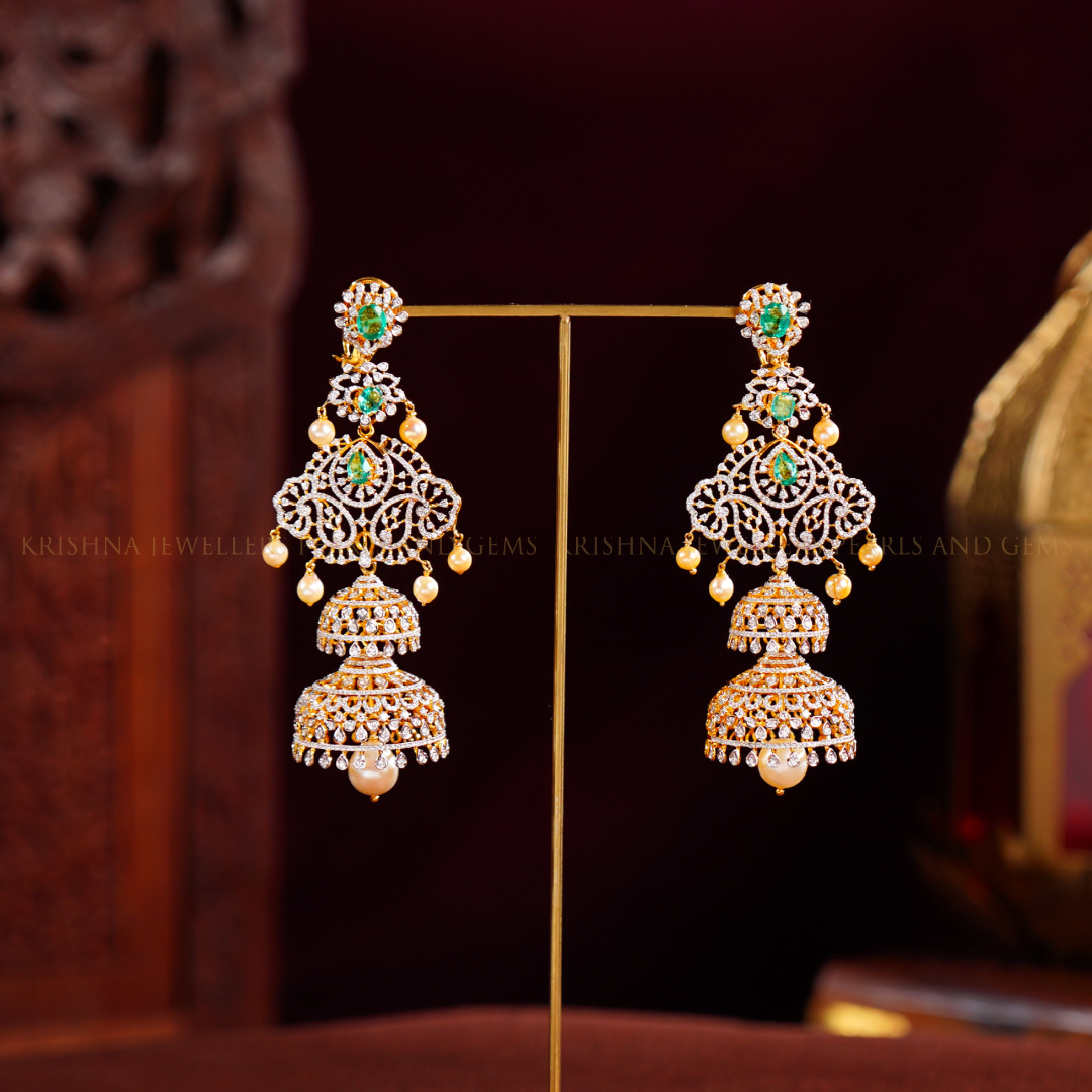 18K Bridal Diamond & Pearl Drop Earrings