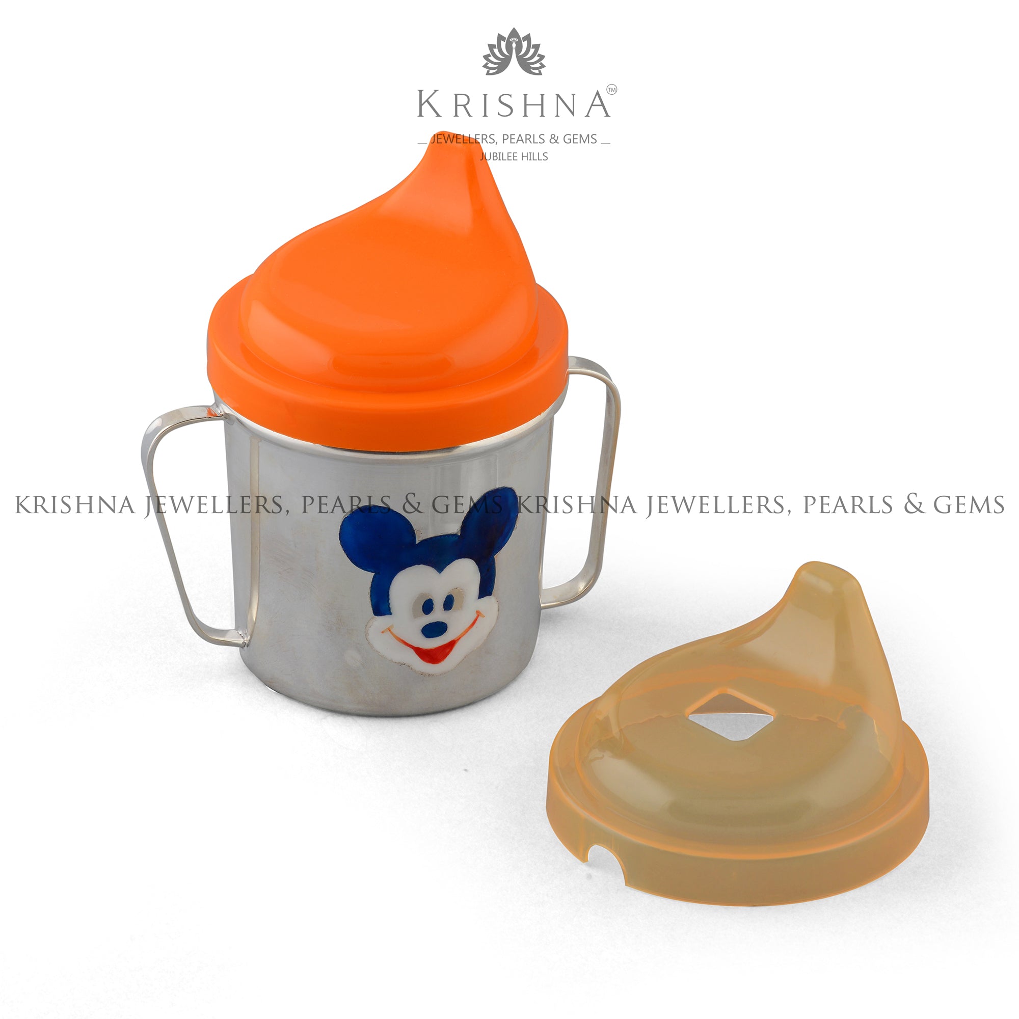 Silver Baby Water Bottle with Mickey Face - Krishna Jewellers Pearls and Gems