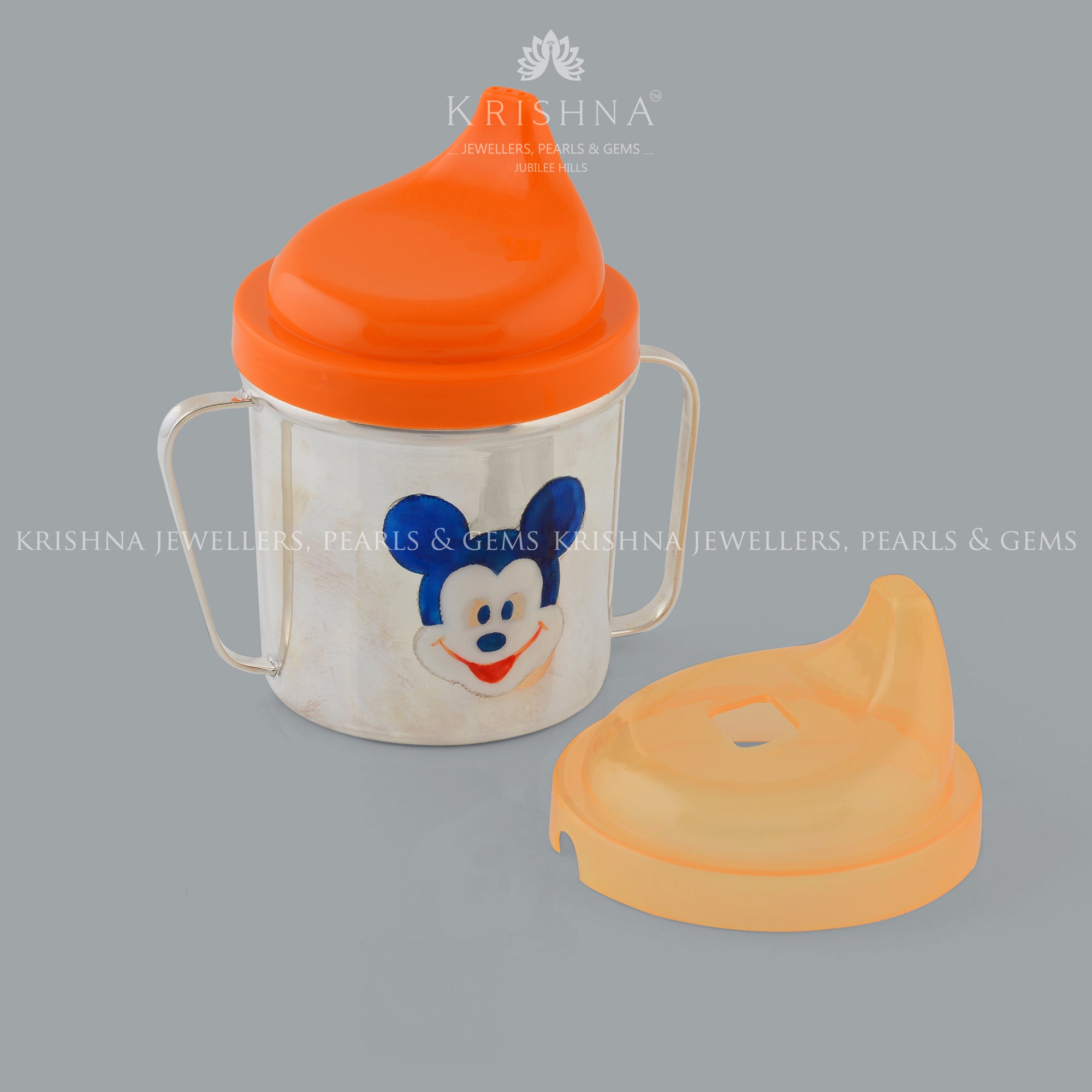 Silver Baby Water Bottle with Mickey Face - Krishna Jewellers Pearls and Gems