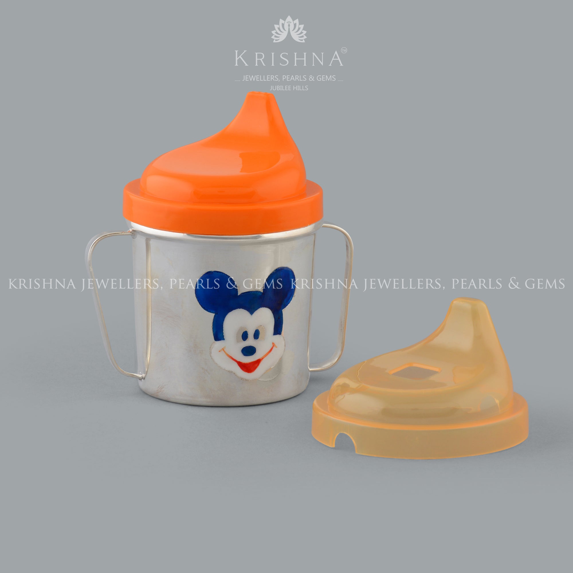 Silver Baby Water Bottle with Mickey Face - Krishna Jewellers Pearls and Gems
