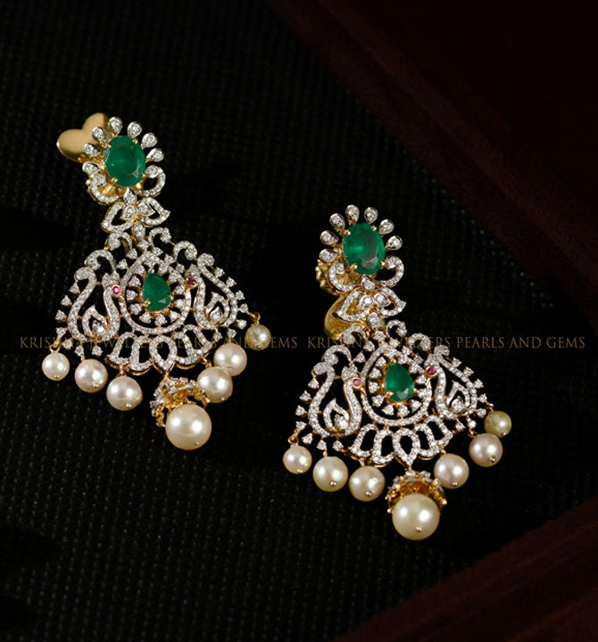 Stunning Diamond Earrings with Colourful Stones Rubies and Pearls