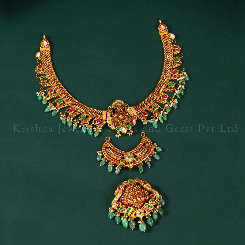 Detachable Jalebi Kundan Necklace with Lakshmi & Mango Motifs