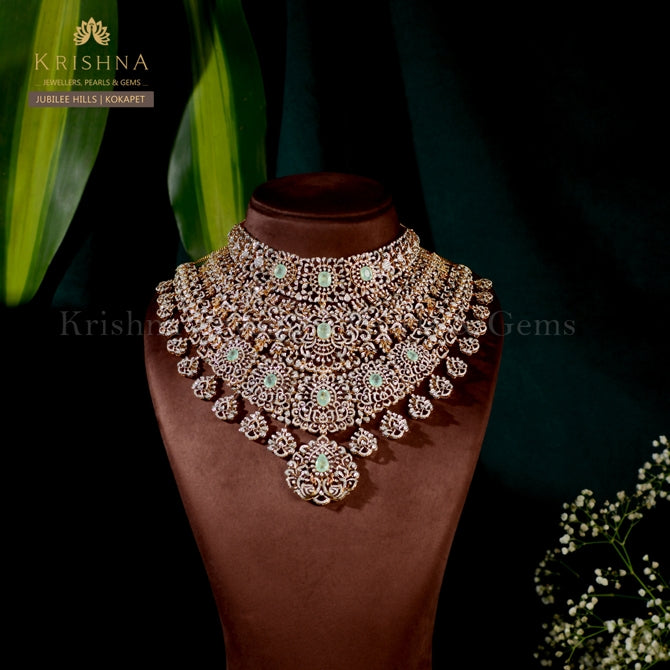 DDiamond Bridal Choker with Emerald & Pearl Handcrafted Luxury