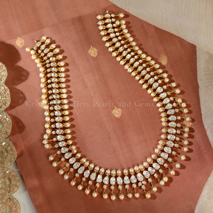 18K Gold Polki & Pearl Long Haar Necklace | Royal Bridal Heritage Jewellery