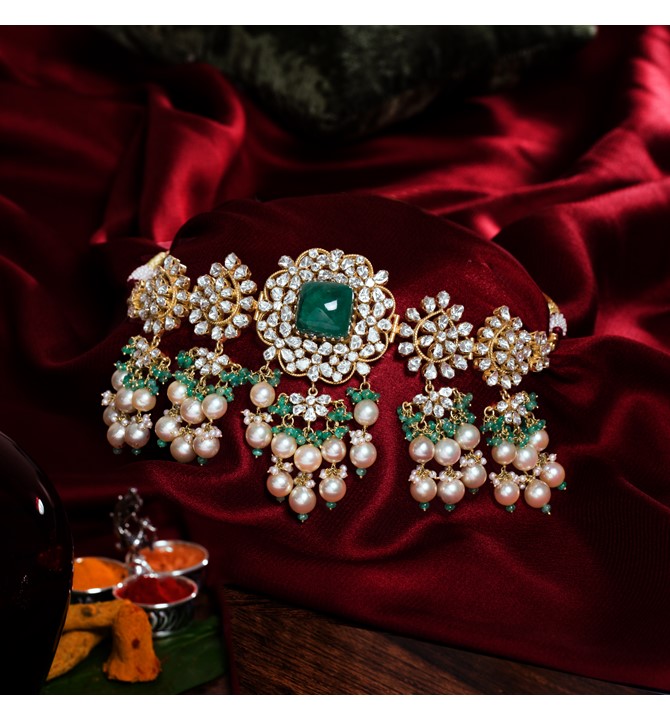 Polki Choker Necklace in yellow goldJGNK0585