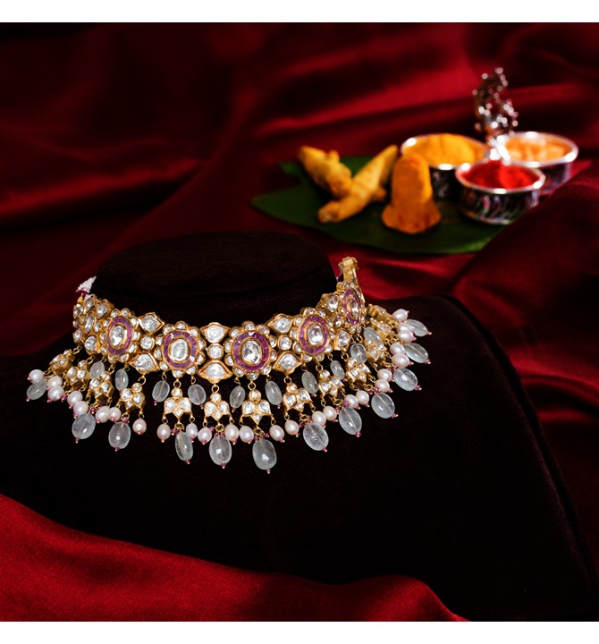 Polki Choker Necklace in yellow gold JGNK0579