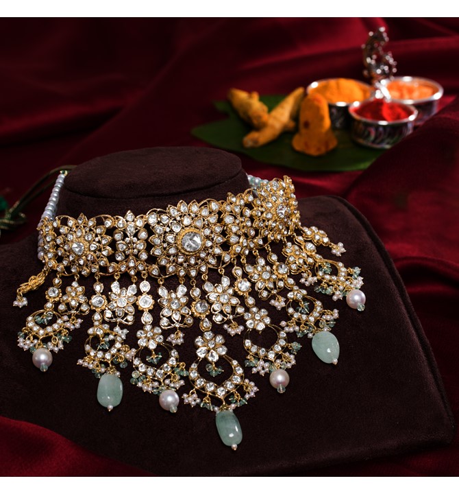 Polki Choker Necklace in yellow gold