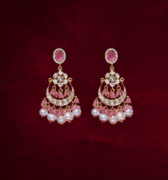 Polki, Ruby Chandbali Earring in yellow gold