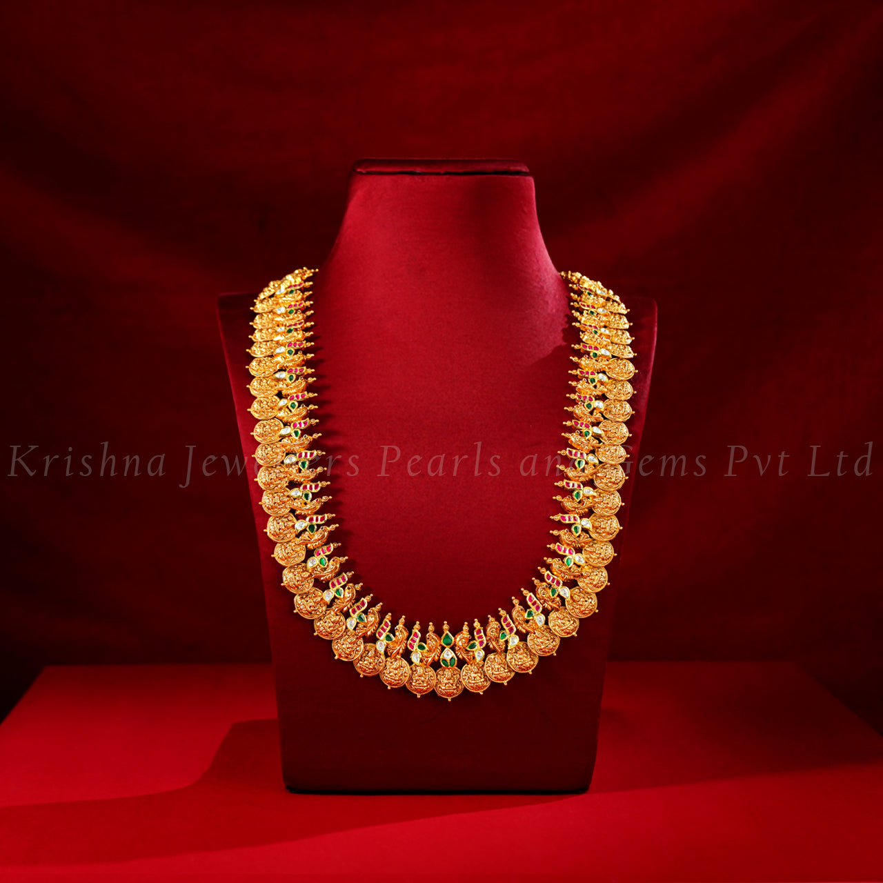 Kasu Mala gold coin necklace with Goddess Lakshmi coins