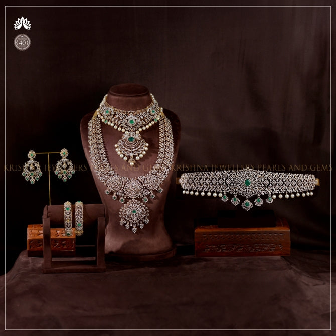 Bridal Diamond Jewellery Set with Emerald Accents