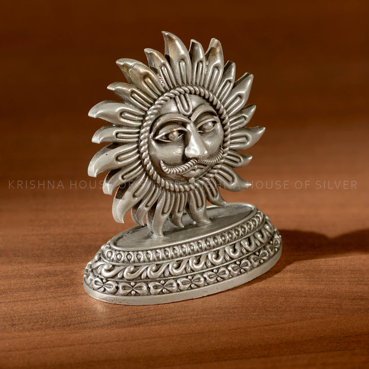 Antique Silver Surya Dev Idol for Pooja