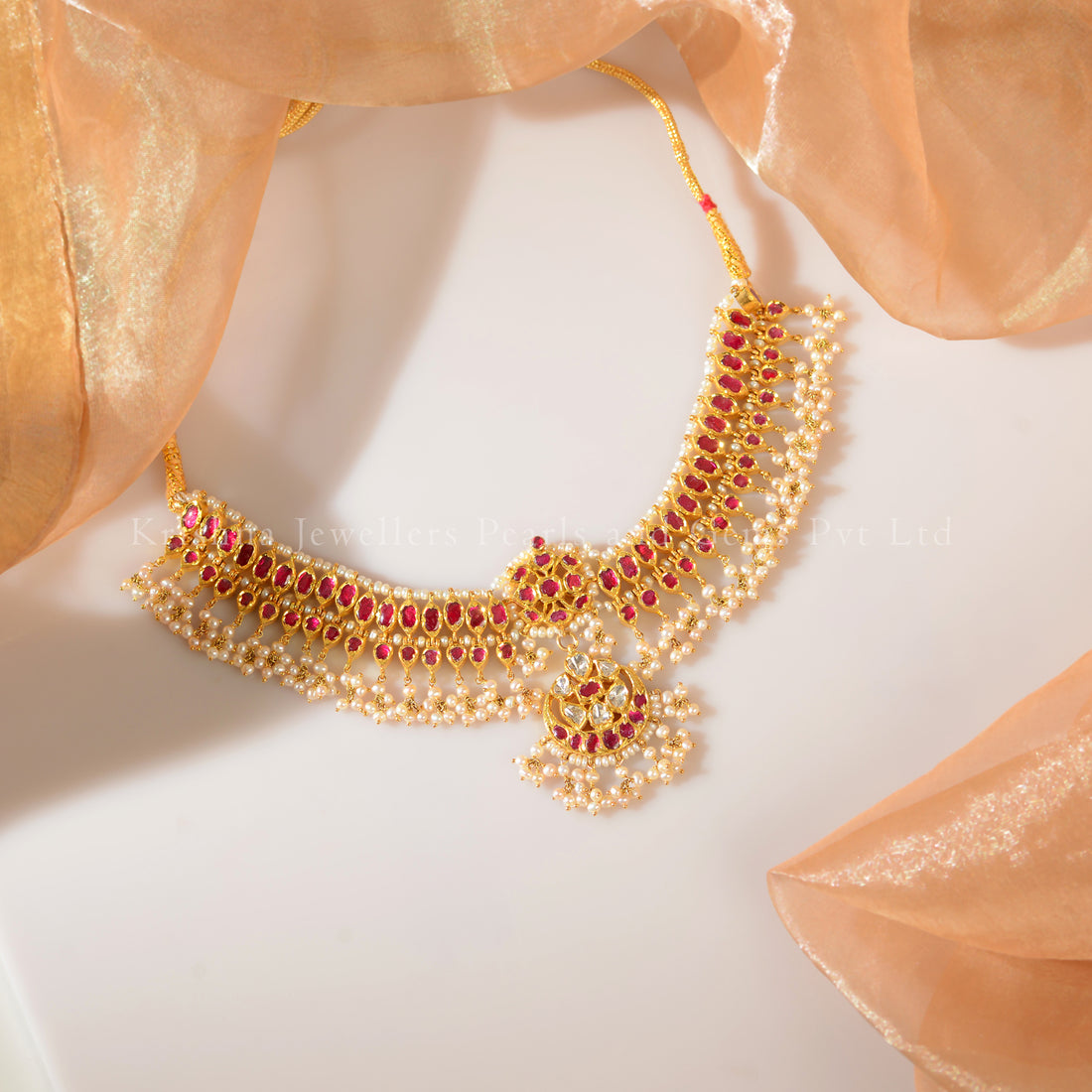 22K Gold Ruby Choker with Pearls