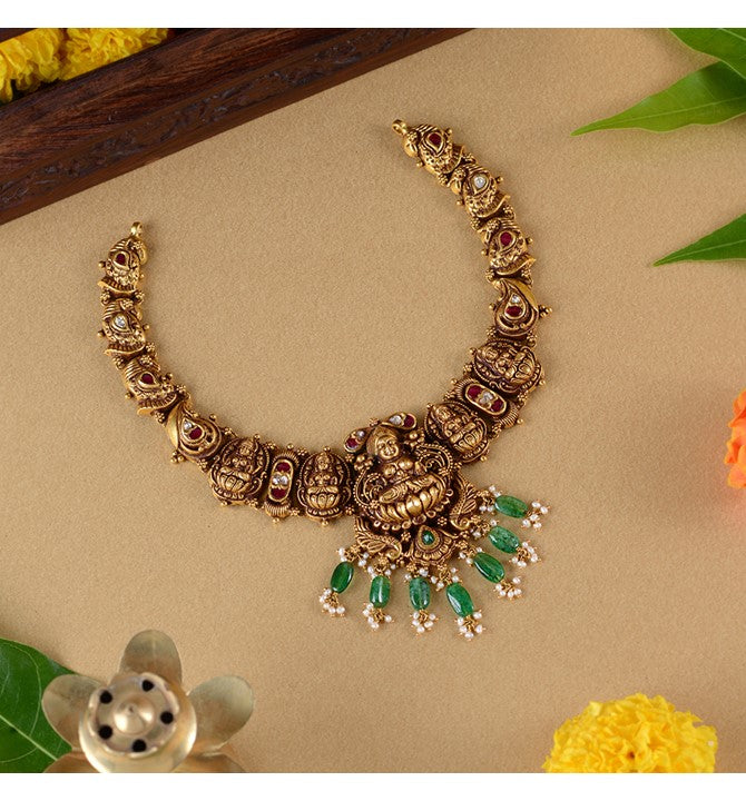 22K Lakshmi Gold Deep Nakshi Work Necklace