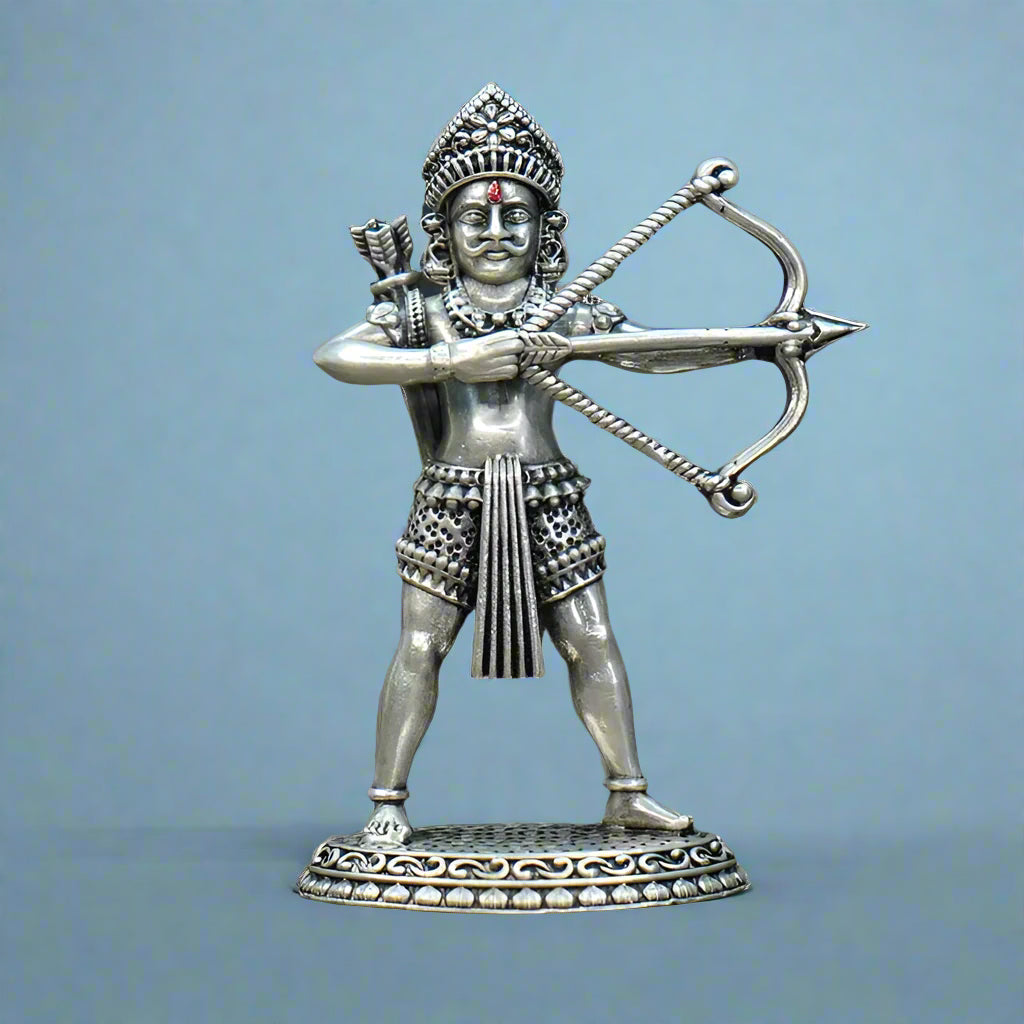 Silver Shree Ghantakarna Mahavir with Bow & Arrow - Detailed Carving