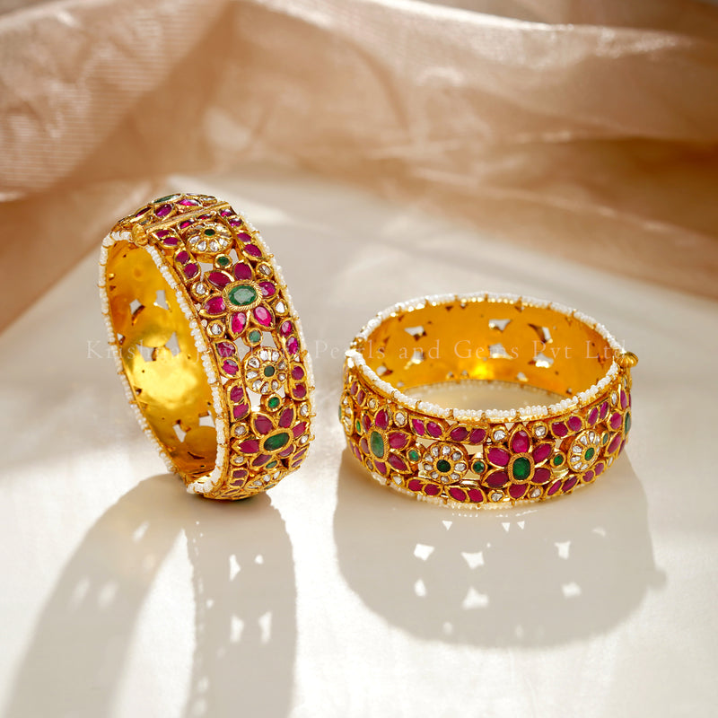 22K Gold Ruby & Emerald Designer Bangles