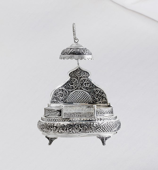 Antique Silver Puja Mandir in Flower Motif