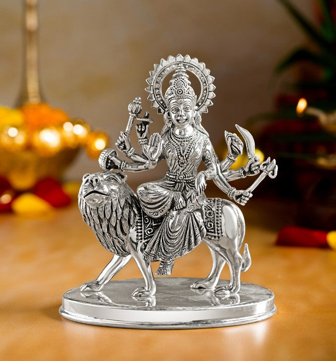Silver Goddess Durga Idol in Antique Finish