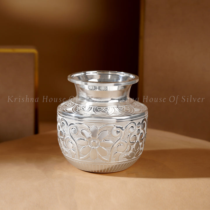 Silver Floral Kalasham for Sacred Pooja Rituals