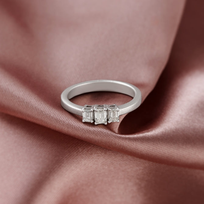 Emerald Cut Tri Diamond Ring