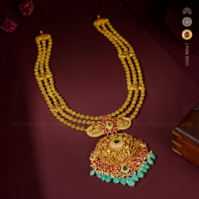 22K Gold 3-Layer Chain Pattern Bridal Haram