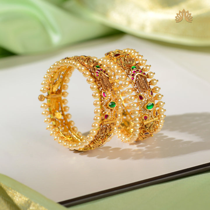 22K Gold Bangles with Pearls & Emeralds