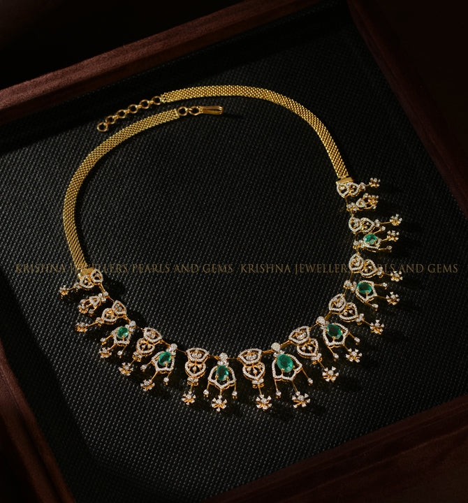 Diamond Necklace with Colour Stones and Floral Patterns