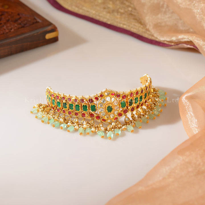 22K Gold Kundan Ruby Emerald Choker