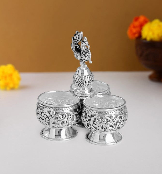 Peacock motif silver panchapali