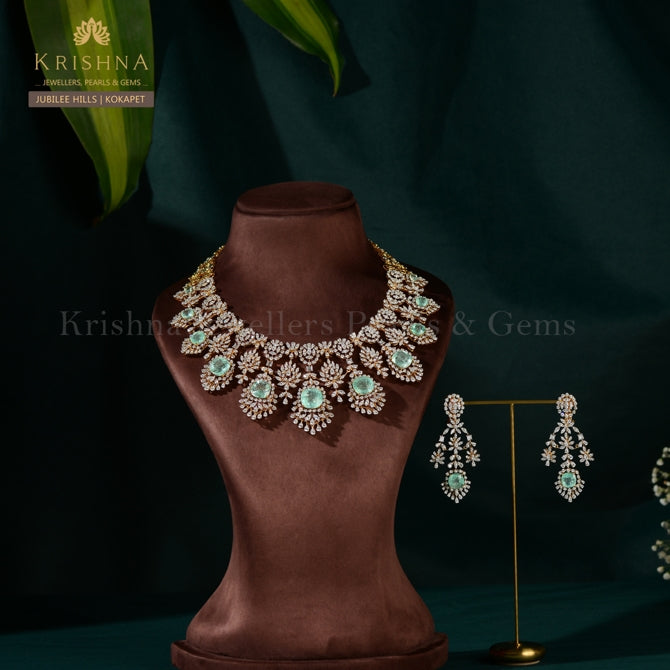 Diamond Choker Necklace Set in 18K Gold Luxurious Bridal Jewelry