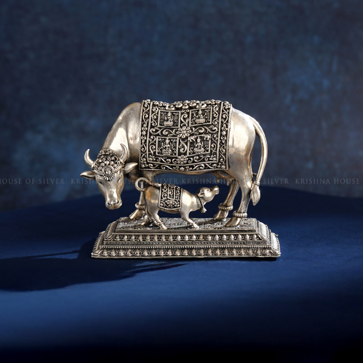 Silver Cow and Calf with Lakshmi Design Idol