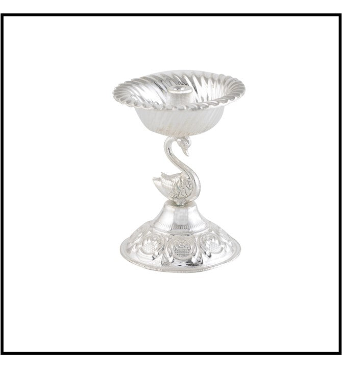 Silver Deepam in Swan Motif