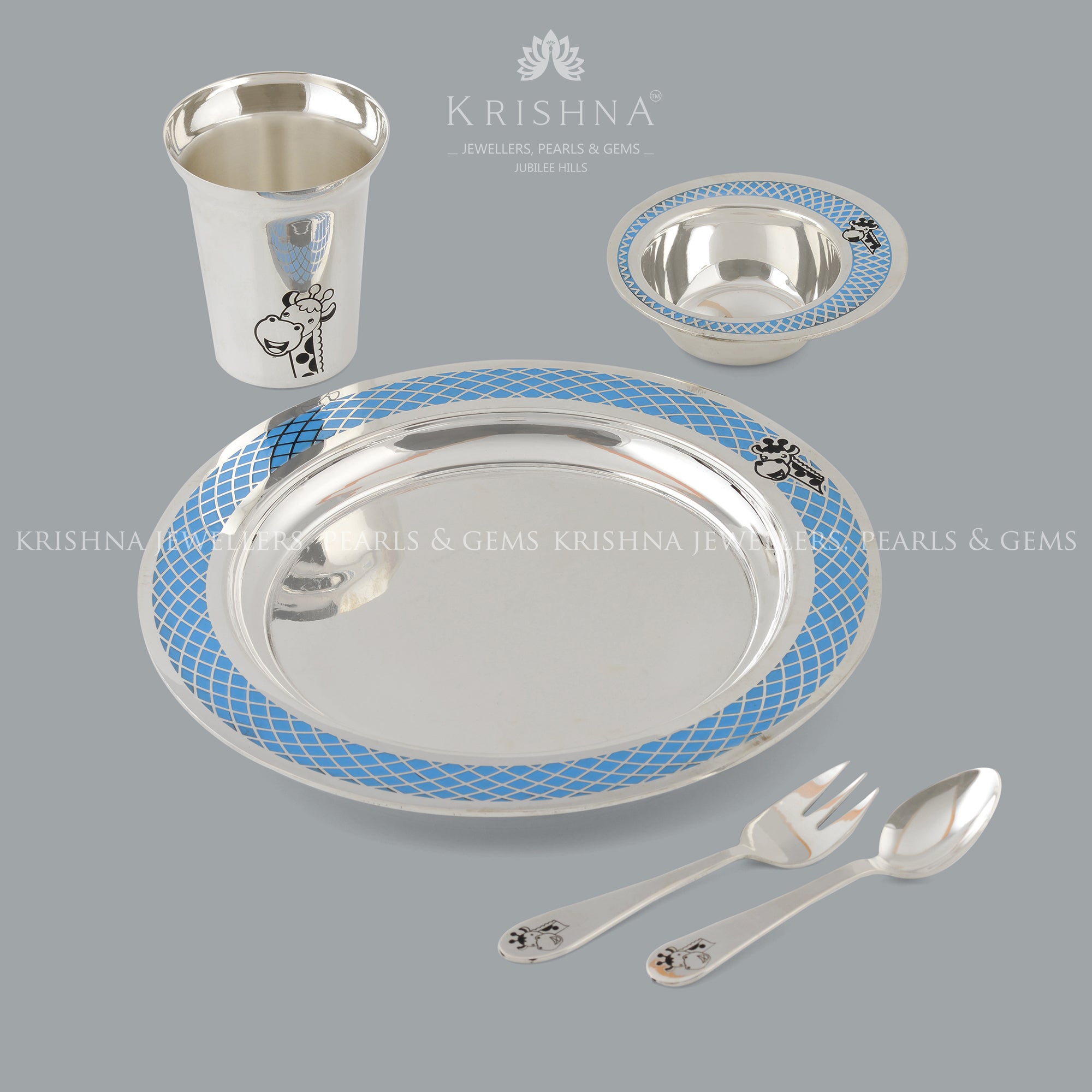 Pure Silver Dinner Set for Baby for Boy - Krishna Jewellers Pearls and Gems