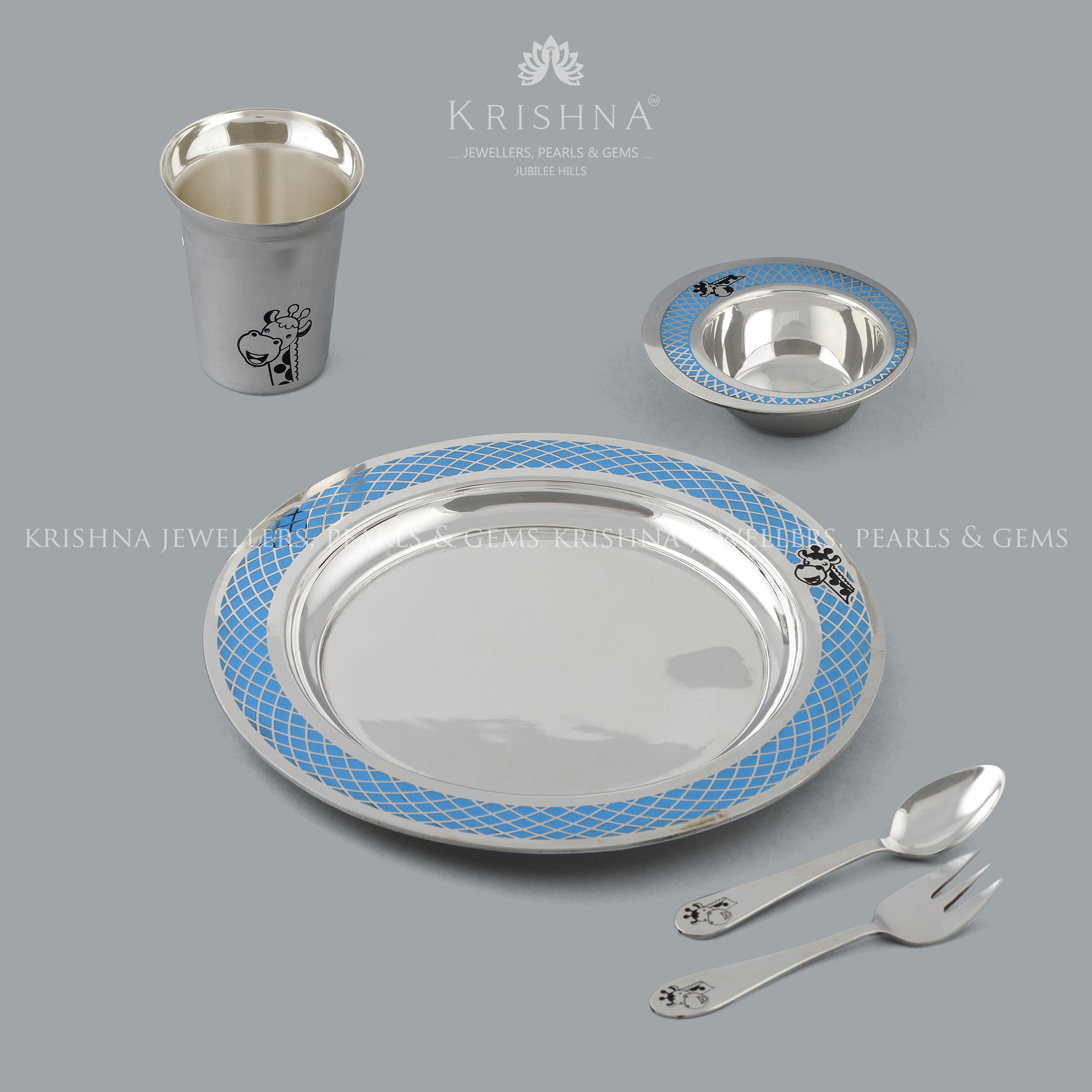 Pure Silver Dinner Set for Baby for Boy - Krishna Jewellers Pearls and Gems