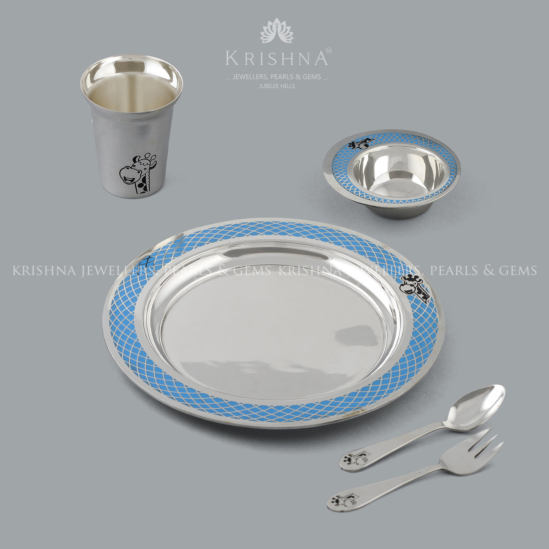 Pure Silver Dinner Set for Baby for Boy - Krishna Jewellers Pearls and Gems