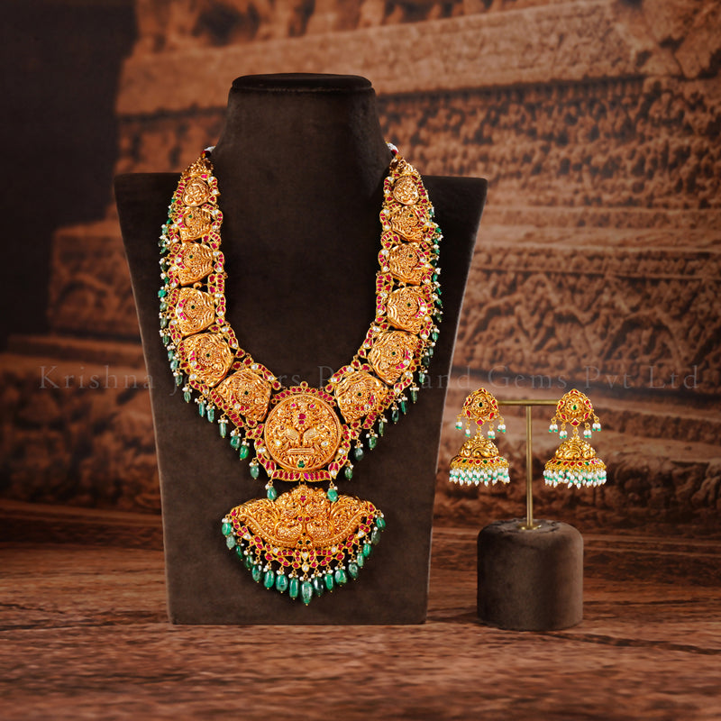 Grand 22K Gold Nakshi Haram Set with Jhumkas